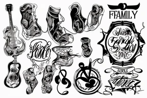 family and son connected via music tattoo idea