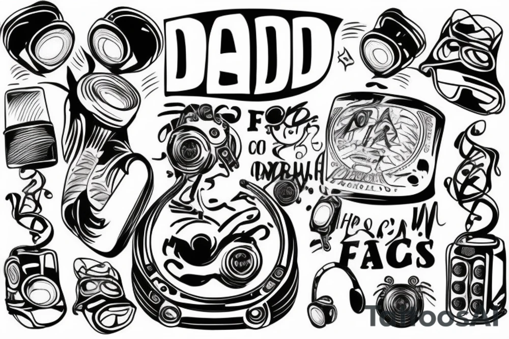 dad and son connected via music tattoo idea