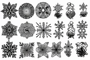 snow flakes, clouds, and waves intertwining tattoo idea