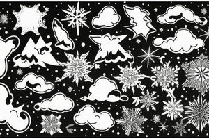 snow flakes, clouds, and waves intertwining tattoo idea
