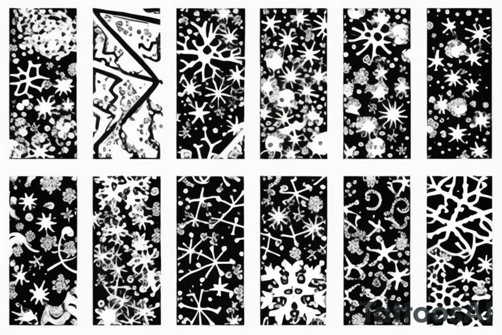 snow flakes, clouds, and waves intertwining tattoo idea