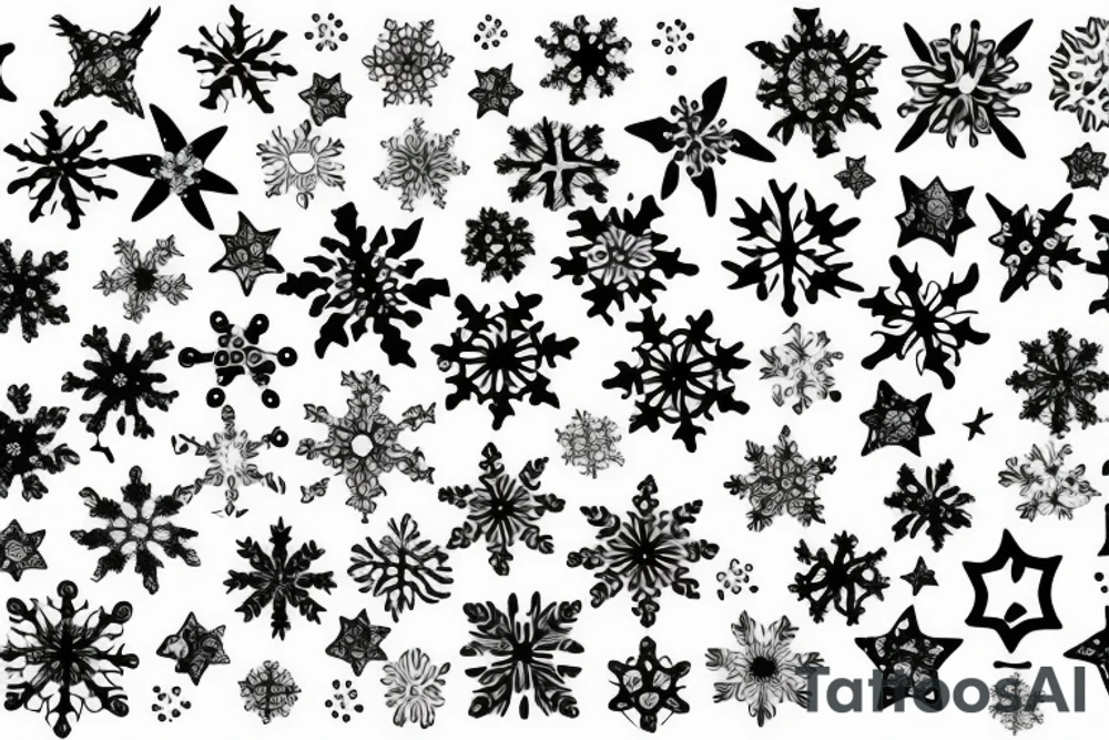 snow flakes, clouds, and waves intertwining tattoo idea