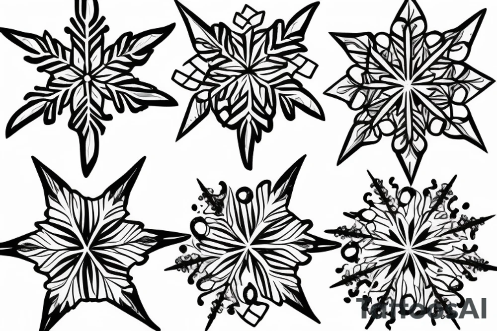 snow flake, clouds, and waves intertwining tattoo idea
