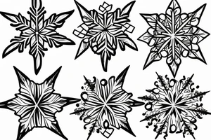 snow flake, clouds, and waves intertwining tattoo idea