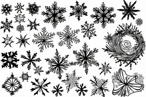 snow flake, clouds, and waves intertwining tattoo idea