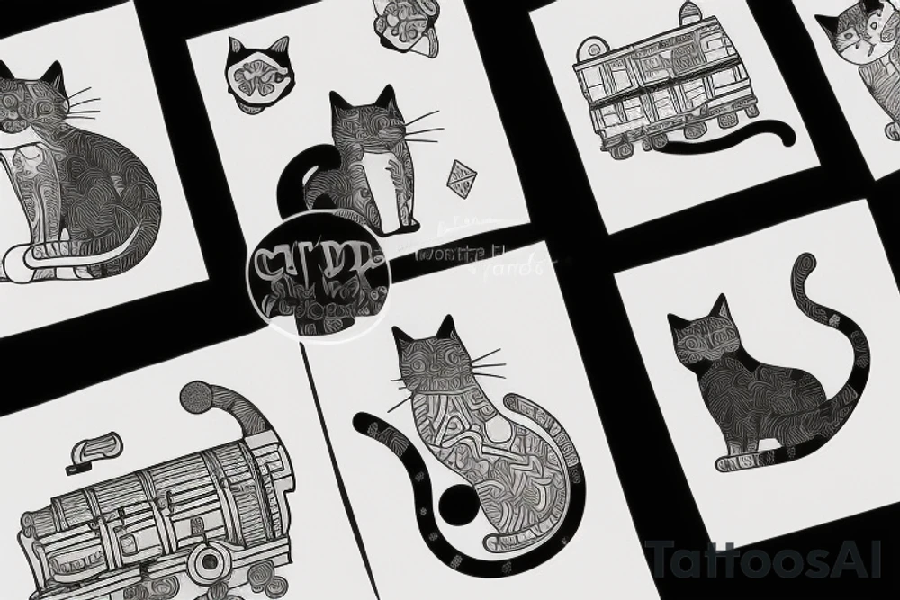 cat next to a train tattoo idea