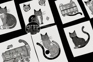 cat next to a train tattoo idea