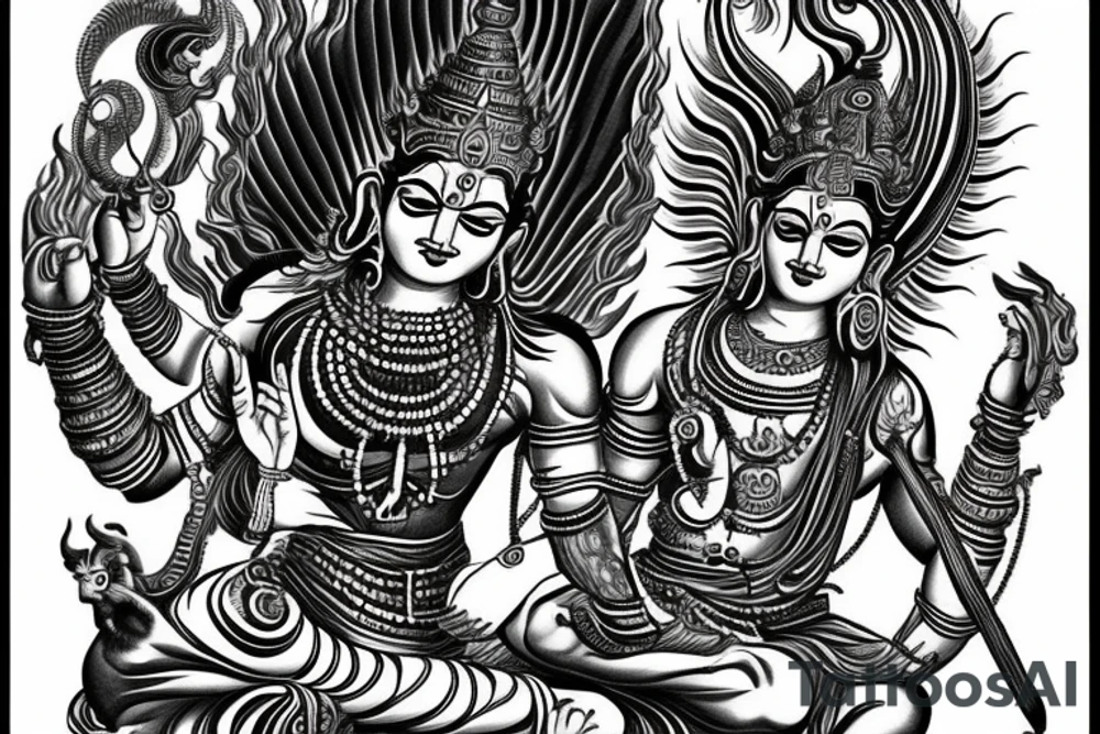 Lord Vishnu in a powerful avatar but yet peaceful. tattoo idea