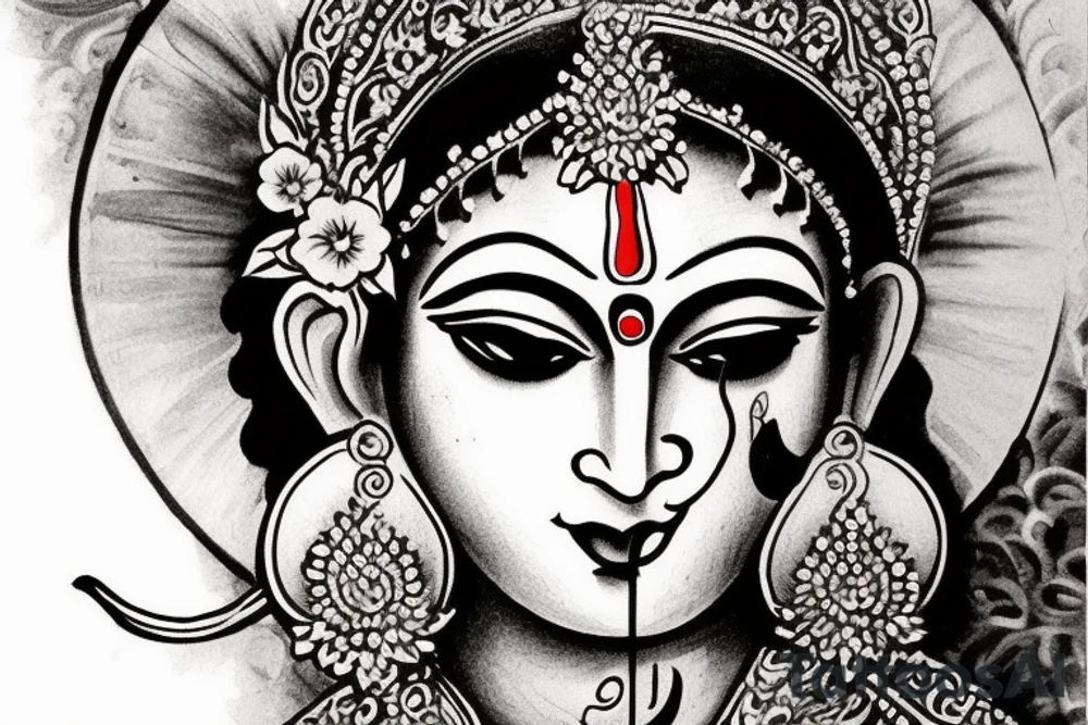 Lord Krishna in a powerful avatar but yet peaceful. tattoo idea