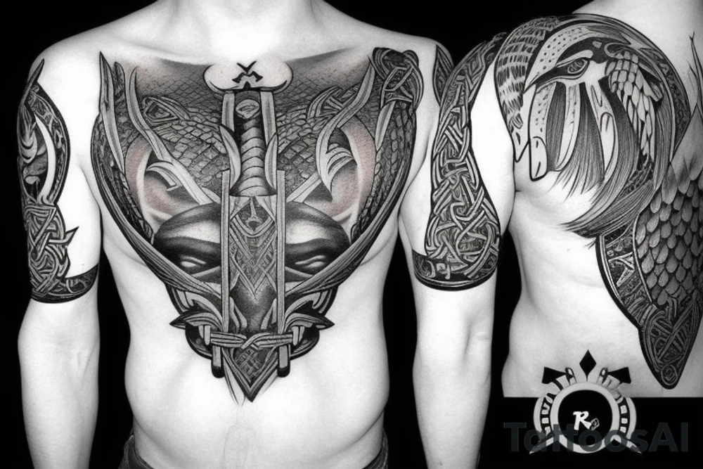 arm half sleeve  with viking odin with raven tattoo idea
