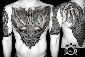 arm half sleeve  with viking odin with raven tattoo idea