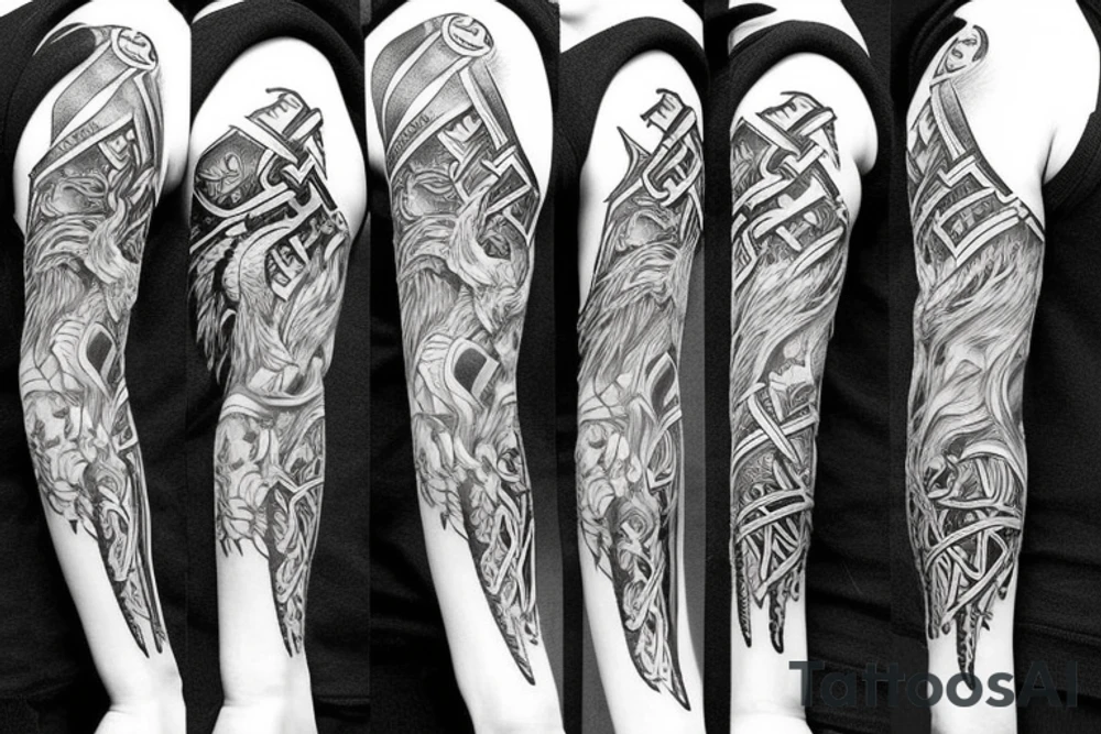 arm half sleeve  with viking odin with raven tattoo idea