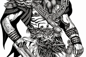 Arm sleeve Viking god Odin with raven tattoo idea