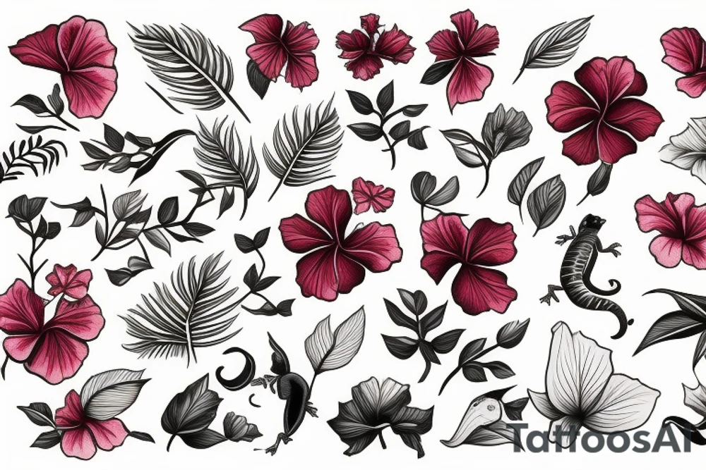 Lizard and hibiscus flower tattoo idea