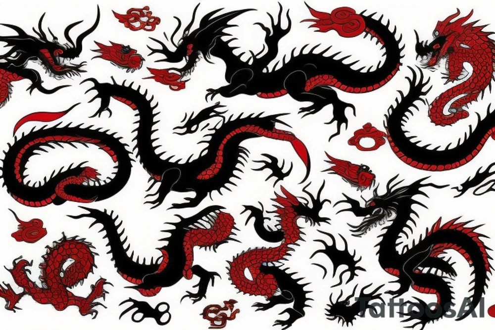 Chinese black and red dragon tattoo idea
