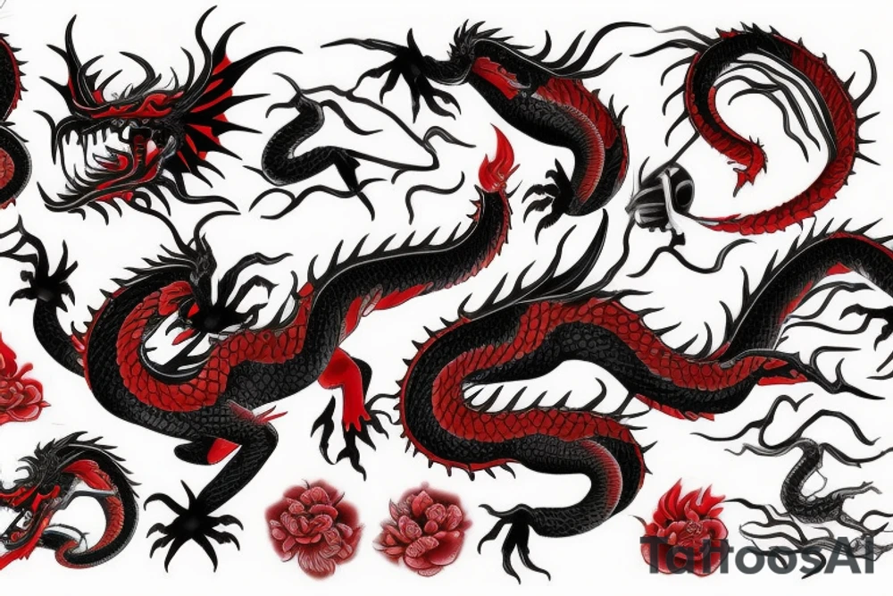 Chinese black and red dragon tattoo idea