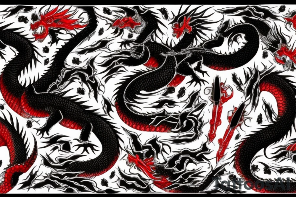 Japanese black and red dragon tattoo idea