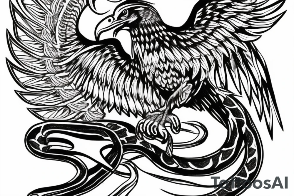 snake, eagle with wings with snake in his wings, wisdom, for full back tattoo idea