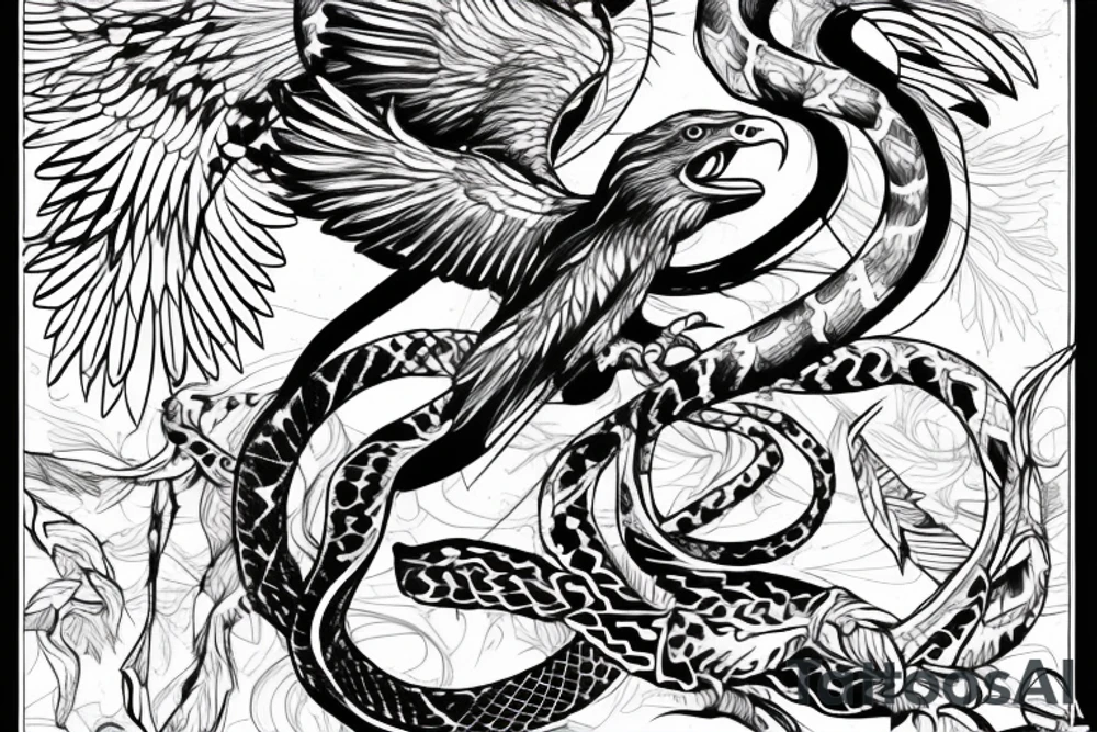 snake, eagle with wings with snake in his wings, wisdom, for full back tattoo idea