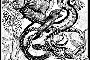 snake, eagle with wings with snake in his wings, wisdom, for full back tattoo idea