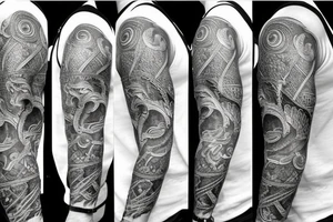 strip that surrounds the arm composed of the image of a rooster and a chain that has the words in its links: tenacity, strength, control, drive, happiness, resistance, resilience. tattoo idea