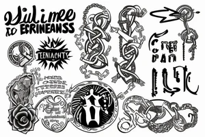 strip that surrounds the arm regarding entrepreneurship and a chain that has the words in its links: tenacity, strength, control, drive, happiness, resistance, resilience. tattoo idea