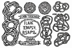 chain surrounds the arm regarding entrepreneurship and a chain that has the words in its links: tenacity, strength, control, drive, happiness, resistance, resilience. tattoo idea