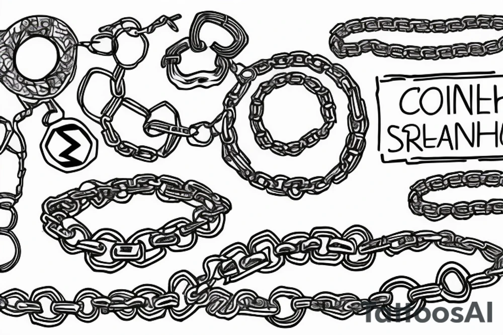 chain surrounds the arm regarding entrepreneurship and a chain that has the words in its links: tenacity, strength, control, drive, happiness, resistance, resilience. tattoo idea