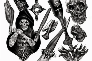 Realism dark art Oden holding hammer tattoo idea