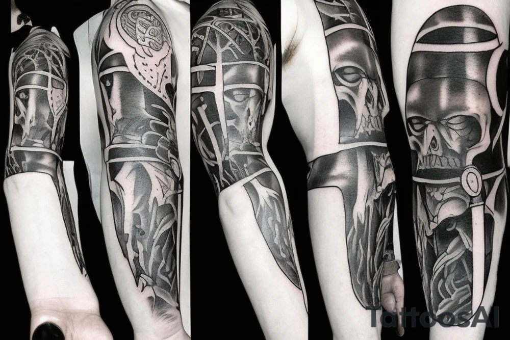 Realism dark art Oden holding hammer tattoo idea