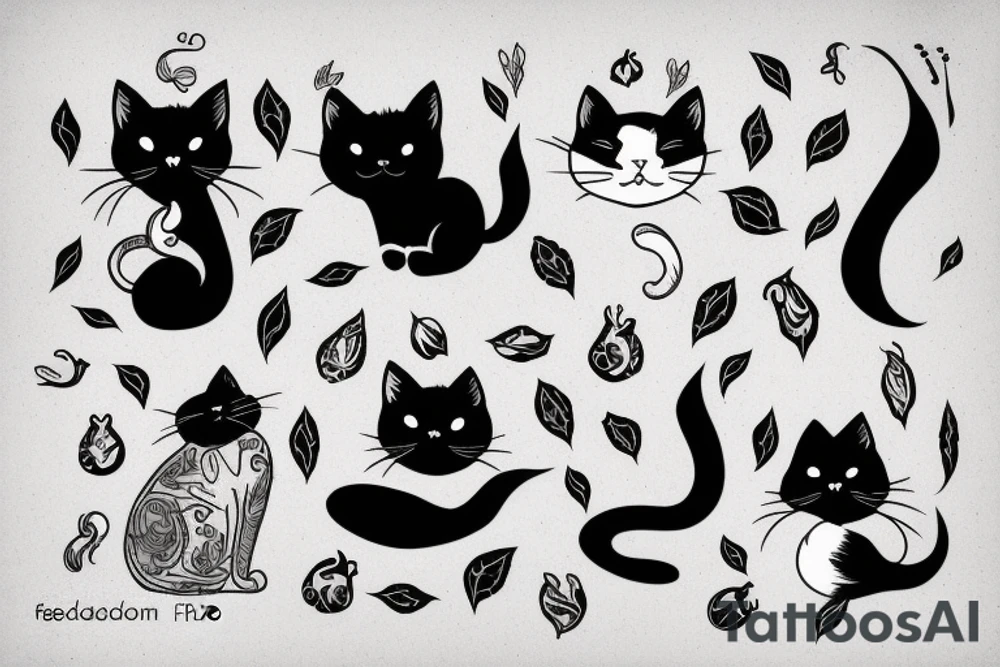 black cat with short hair and white cat with long hair tattoo idea