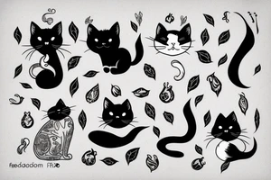 black cat with short hair and white cat with long hair tattoo idea