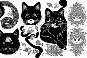 black cat with short hair and white cat with long hair tattoo idea