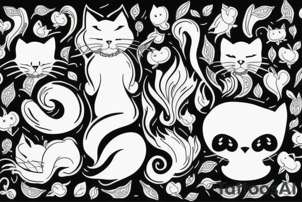 black cat with short hair and white cat with long hair tattoo idea