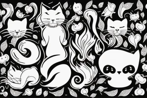 black cat with short hair and white cat with long hair tattoo idea