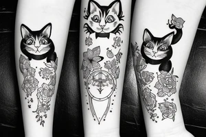 black cat with short hair and white cat with long hair tattoo idea