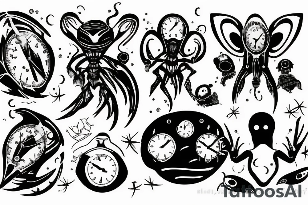 Birth clock with alien theme back shoulder tattoo idea