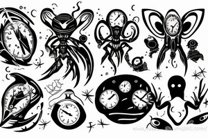 Birth clock with alien theme back shoulder tattoo idea