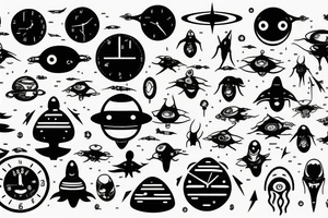 Birth clock with alien theme back shoulder ufos space tattoo idea