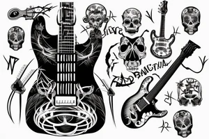 Electric guitar wrapped with barbed wire with a skull tattoo idea