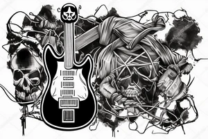 Electric guitar wrapped with barbed wire with a skull tattoo idea