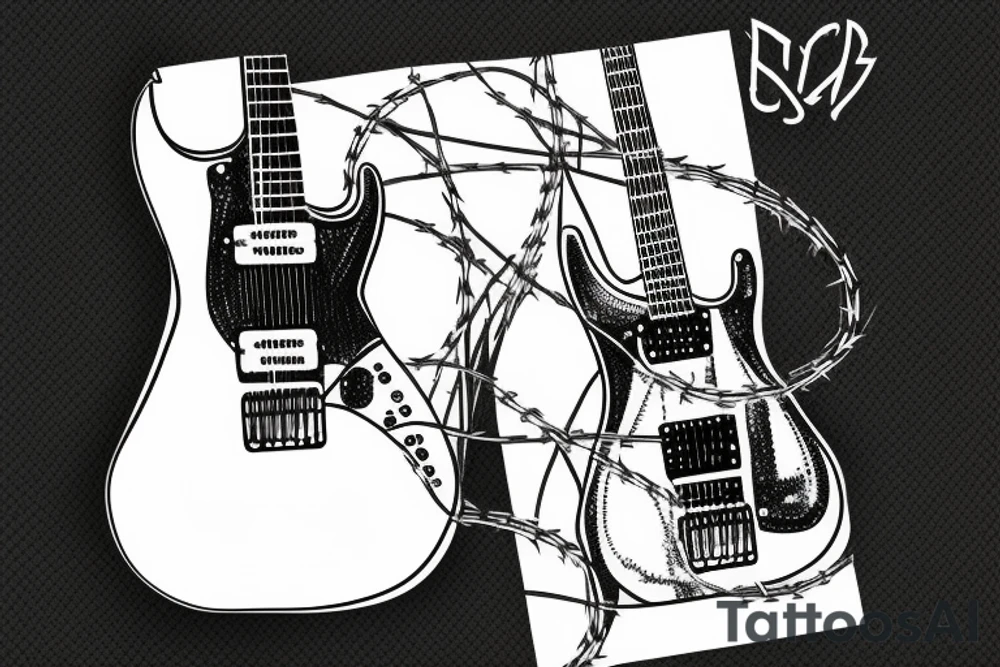 Electric guitar wrapped with barbed wire tattoo idea