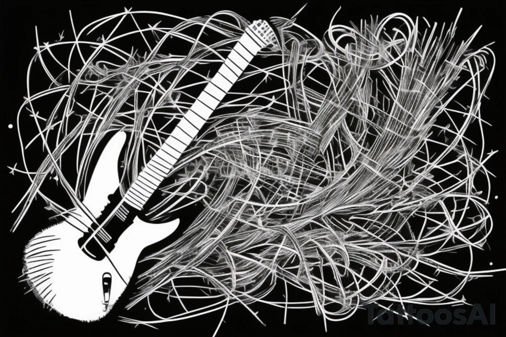 Electric guitar wrapped with barbed wire tattoo idea