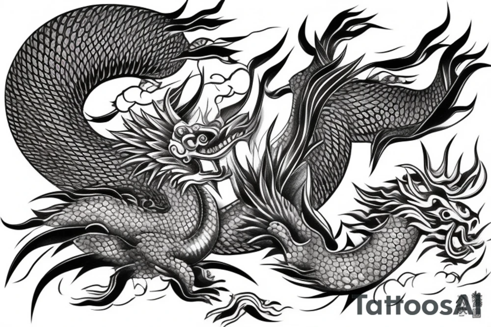 Japanese dragon and japanese phoenix tattoo idea