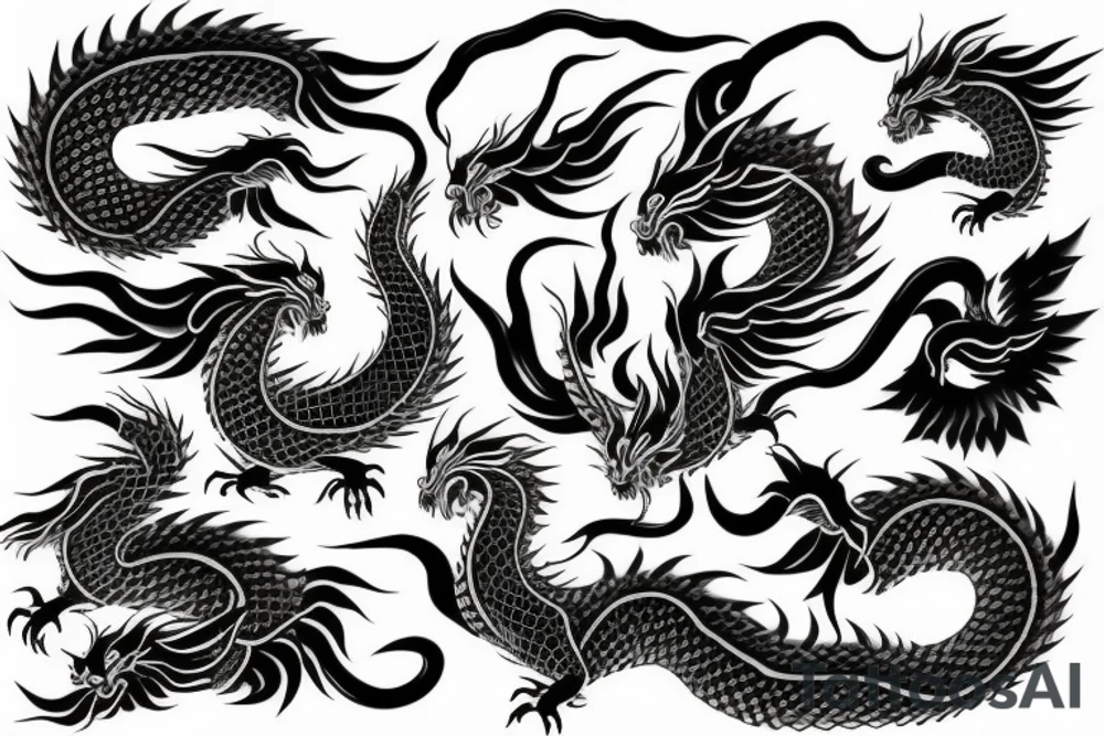 Japanese dragon and japanese phoenix tattoo idea