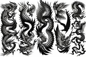 Japanese dragon and phoenix with knife tattoo idea