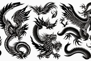 Japanese dragon and phoenix with knife tattoo idea