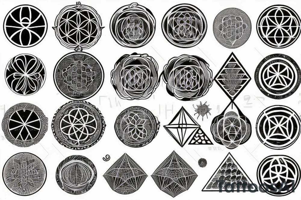 Cancer zodiac with flower of life and pyramid and Spiral tattoo idea