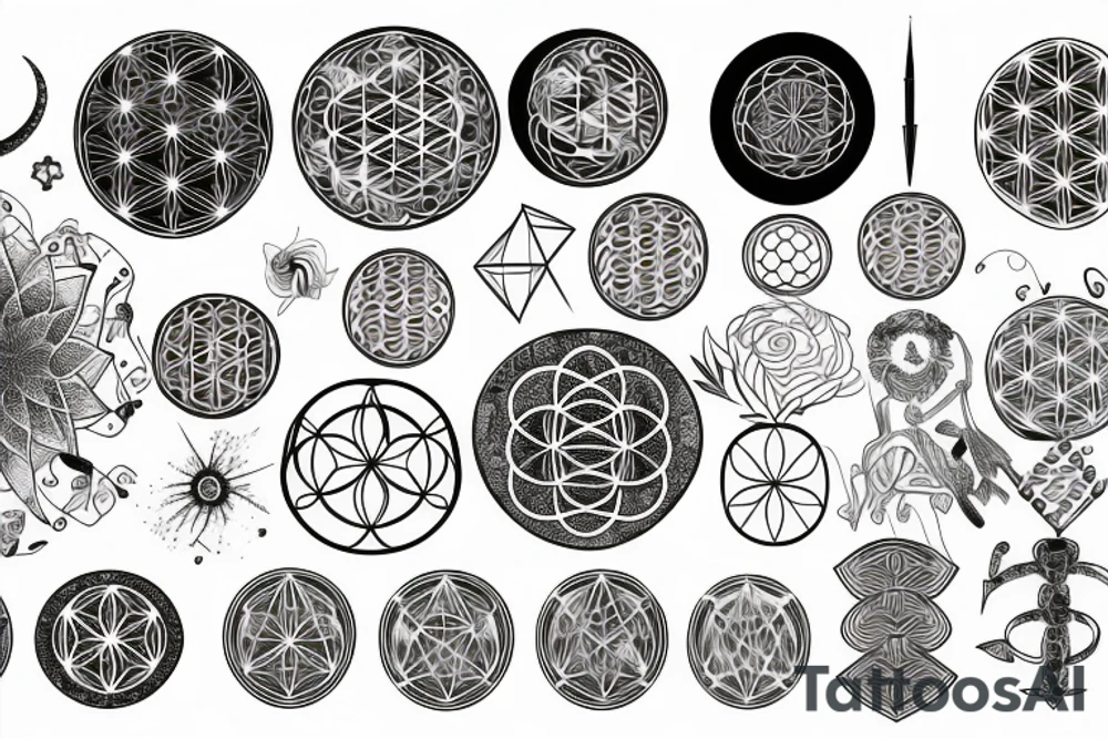 Cancer zodiac with flower of life and pyramid and Spiral tattoo idea