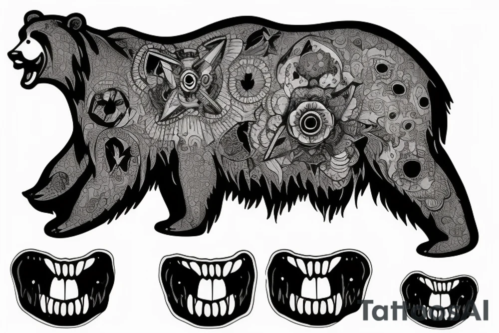 a bear with a ghost in its mouth tattoo idea
